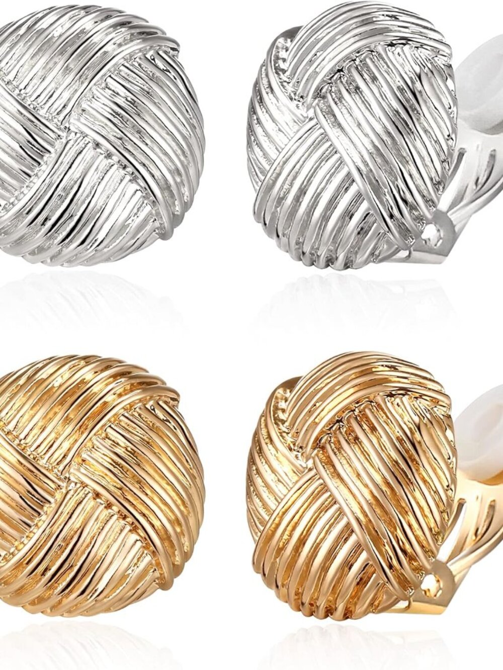 2 Pairs Matte Sliver Gold Plated Clip on Earrings for Women